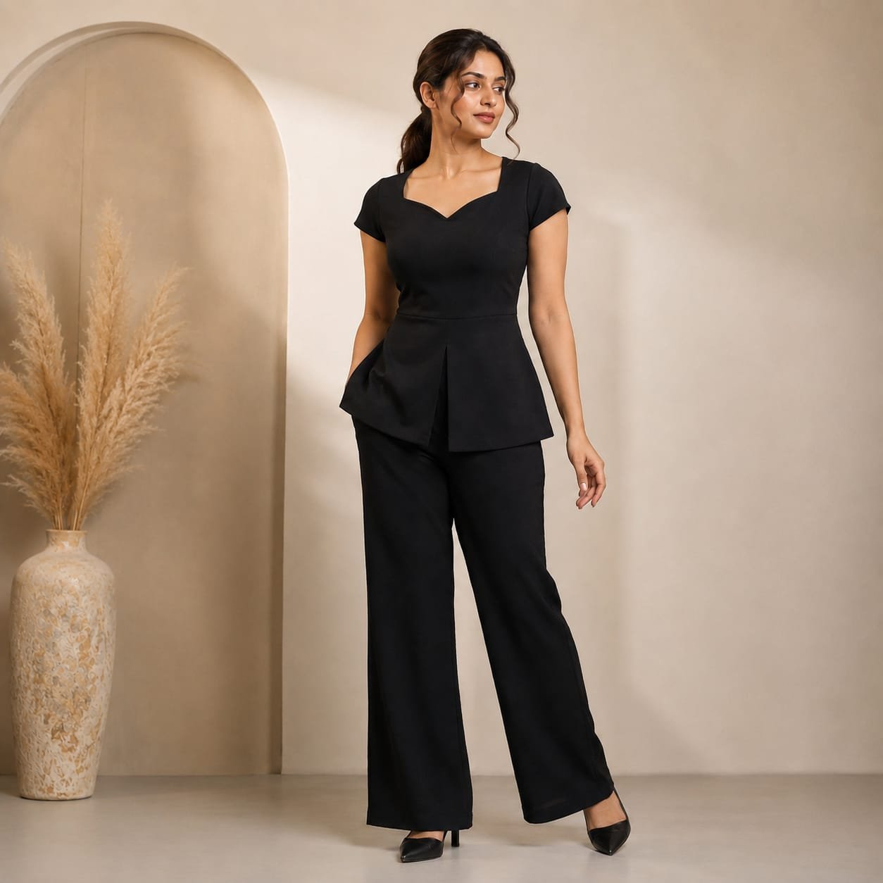 [M] Peplum Wide Leg Co Ord