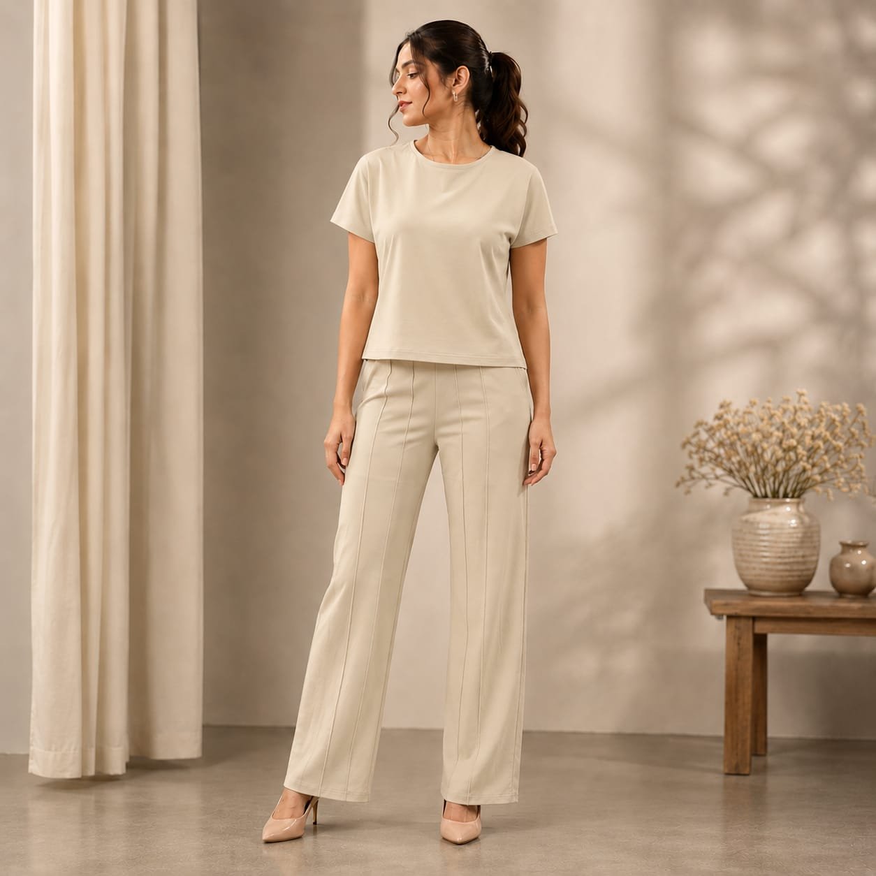 [S] Seam Detail Wide Leg Co Ord