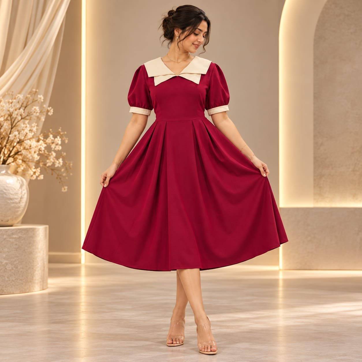 [L] Contrast Sailor Collar Dress