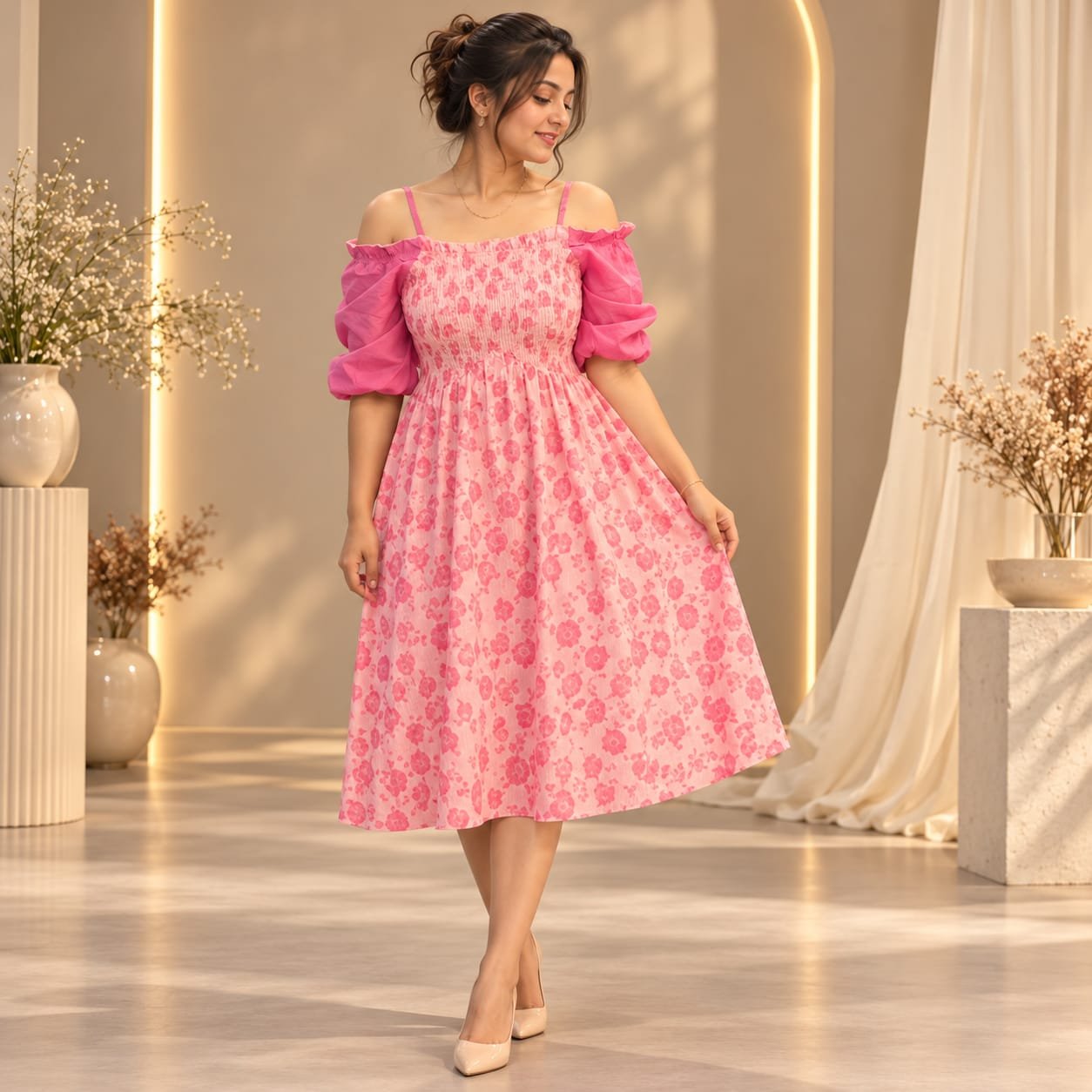 Floral Smocked Midi Dress