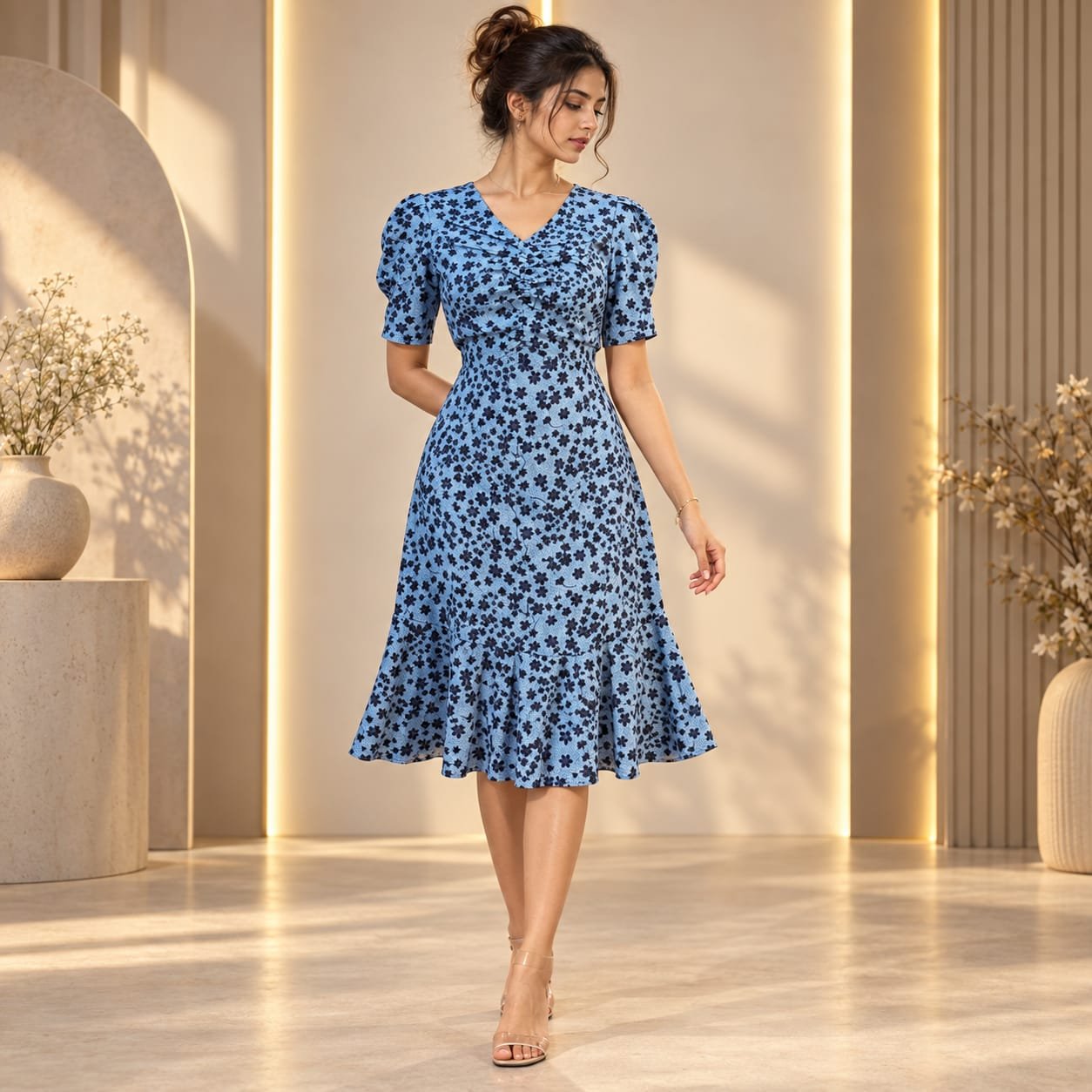 [M] Cinched Waist Midi Dress